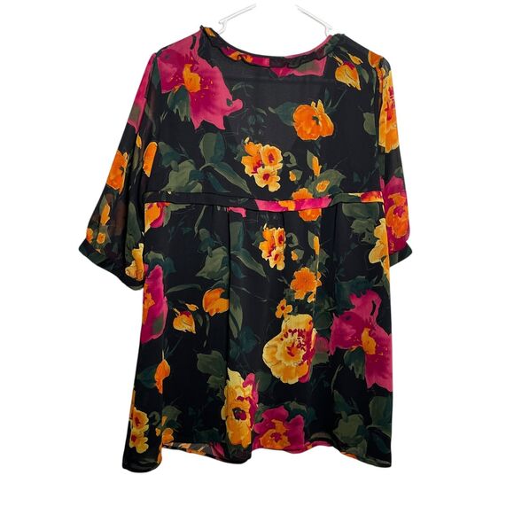 NY Collection Blouse Women's 1X Floral V-Neck Artsy Short Sleeve Top - Picture 5 of 10